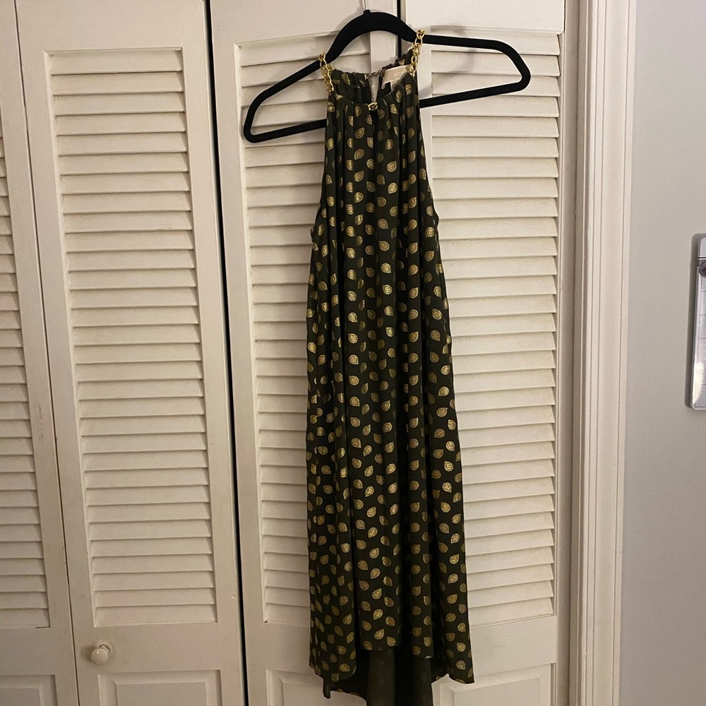 MICHAEL KORS GREEN AND GOLD MIDI